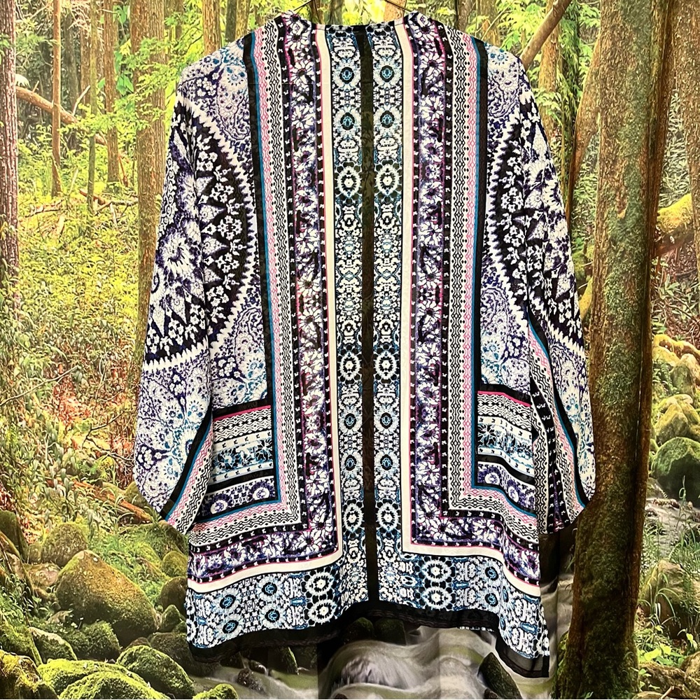 Express Sheer Kimono Duster Cardigan Cover Up Multicolor pattern